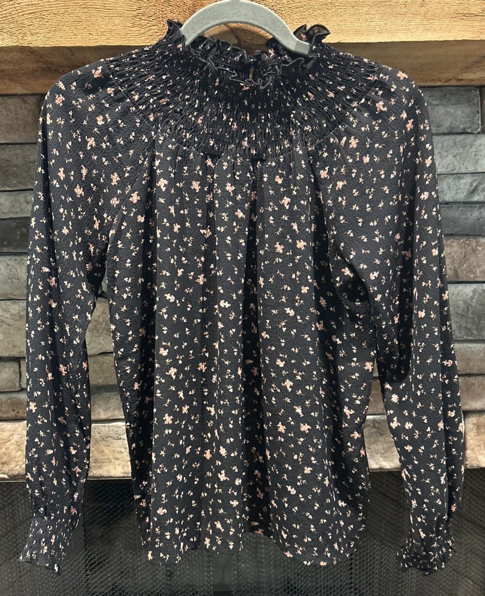 Women’s MADEWELL Smocked Neck Ruffle Top In Stem Shirt Size XXS *C6